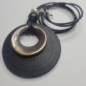 BOHO Espresso Wood Pendant And Real Leather Cord