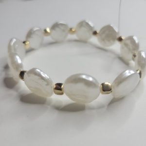 Gleaming White And Shiny Gold Stretch Bracelet