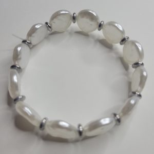 Gleaming White And Shiny Silver Stretch Bracelet