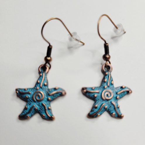 Copper Patina Star Charm Earrings