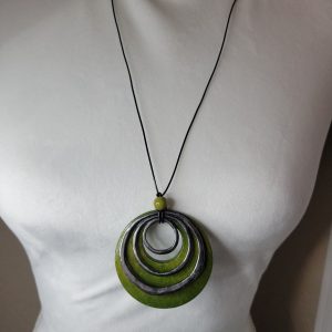 BOHO Avocado Green Wood Necklace With Long Leather Cord