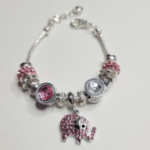 Pandora Style Charm Bracelet Sparkling Pink Elephant