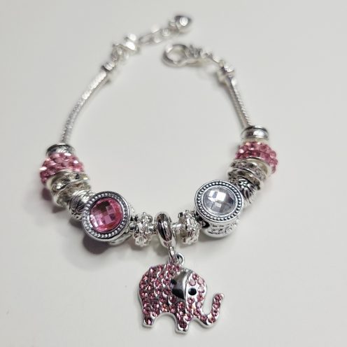 Pandora Style Charm Bracelet Sparkling Pink Elephant