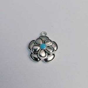 Closeout - Silver And Turquoise Color Flower Medallions (8)
