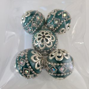 5 Pc Indonesian Clay Beads Forest Green 19mm x 19.5mm Jewelry Making
