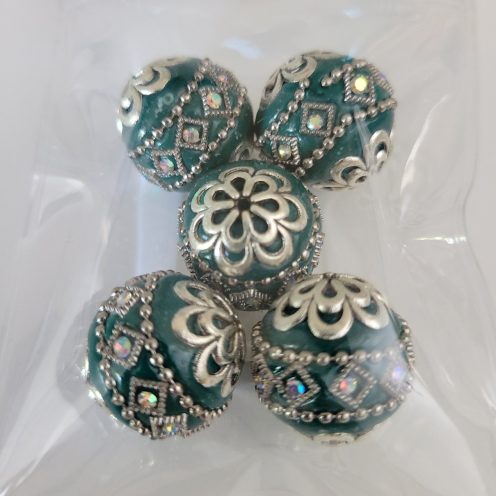5 Pc Indonesian Clay Beads Forest Green 19mm x 19.5mm Jewelry Making
