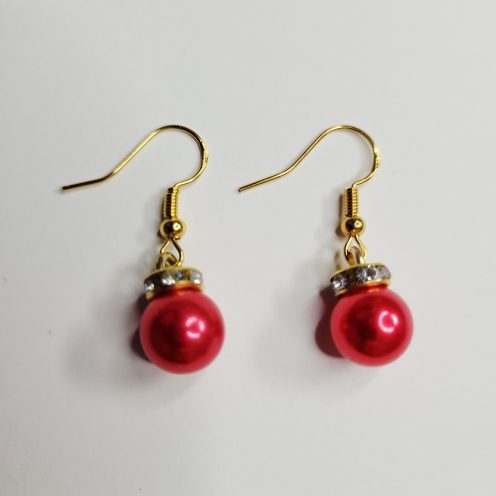 Red And Gold Christmas Ornament Earrings With Rhinestones