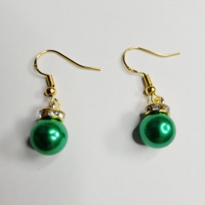 Green And Gold Christmas Ornament Earrings With Rhinestones