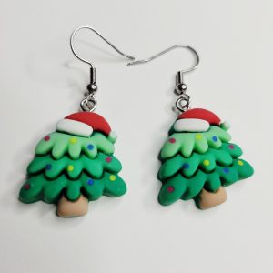 Clay Christmas Tree Earrings With Santa Hat