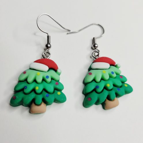 Clay Christmas Tree Earrings With Santa Hat