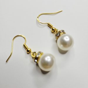 Pearl And Gold Color Christmas Ornament Earrings With Rhinestones
