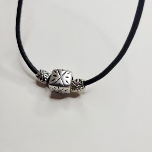 Mens 18 Inch Silver Block Leather Cord Necklace