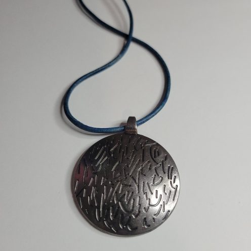 Pewter Color Chinese Fortune Hieroglyphic Pendant Leather Necklace