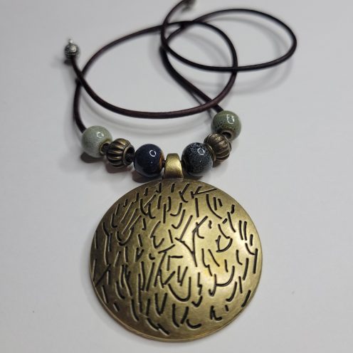Bronzed Gold Color Chinese Fortune Hieroglyphic Pendant Necklace