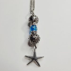 Vintage Upcycled Necklace With Glow In The Dark Blue Bead