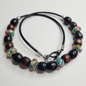 Woodland Circle Wood And Bead Leather Cord Necklace
