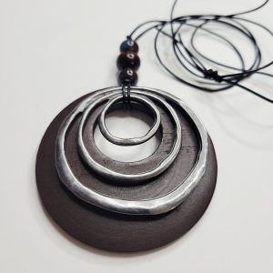 BOHO Espresso Wood And Black Leather Cord Necklace