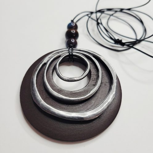 BOHO Espresso Wood And Black Leather Cord Necklace