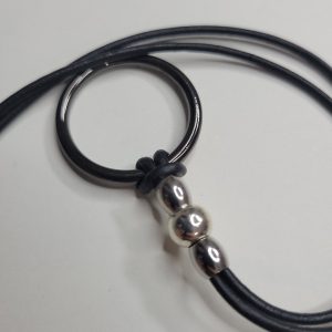 Mens Gun Metal Black O Ring Necklace On Black Leather