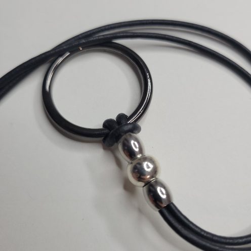 Mens Gun Metal Black O Ring Necklace On Black Leather