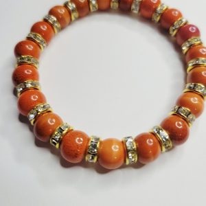 Pumpkin Pie Spice Glazed Ceramic Bead Rhinestone Stretch Bracelet