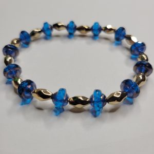 Blue Carnival Glass Style With Golden Accent Stretch Bracelet Small