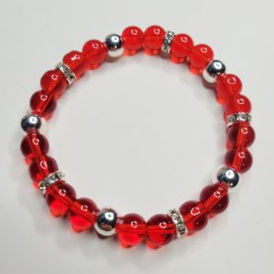 Crystal Clear Red Glass Bead And Rhinestone Stretch Bracelet