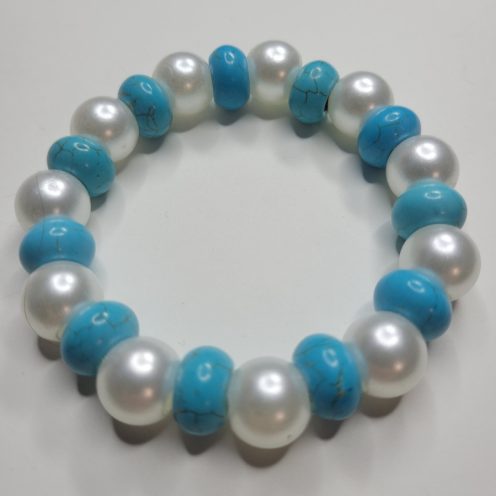 Big Beads Turquoise Blue And Pearl White Stretch Bracelet XL