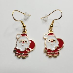 Santa Claus Charm Earrings In Gold Red And White