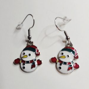 Enameled Snowman With Red Hat Earrings
