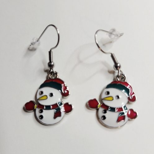 Enameled Snowman With Red Hat Earrings