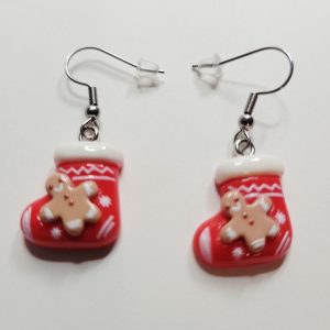Gingerbread Man Christmas Stocking Earrings
