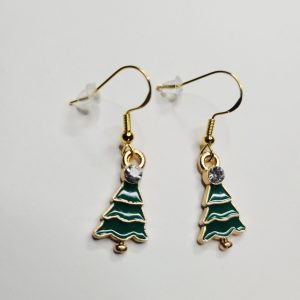 Green And Gold Christmas Tree Charm Earrings