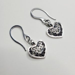 Stainless Steel French Hook Filigree Heart Charm Earrings
