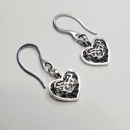 Stainless Steel French Hook Filigree Heart Charm Earrings