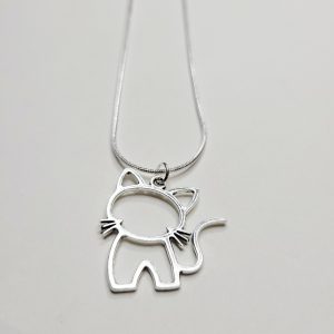 Fierce Silver Cat Snake Chain Silver Plated Necklace