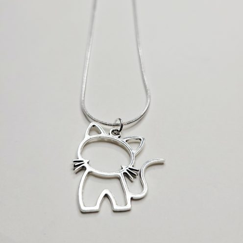 Fierce Silver Cat Snake Chain Silver Plated Necklace