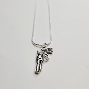 Six Shooter Charm On Silver Necklace