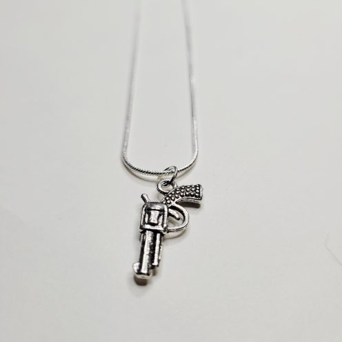 Six Shooter Charm On Silver Necklace