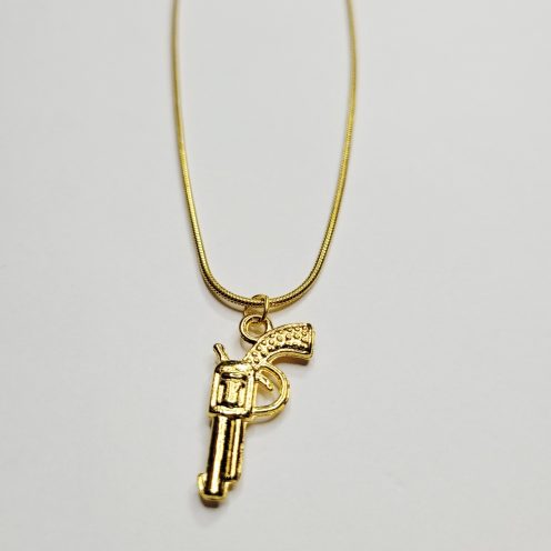 Golden Gun Six Shooter Pendant Necklace