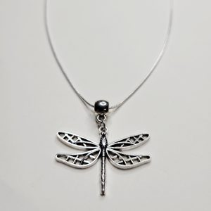 Fancy Filigree Dragonfly Pendant With Sterling Silver Necklace