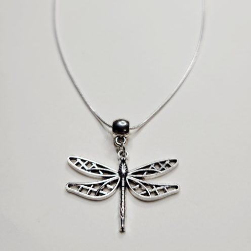 Fancy Filigree Dragonfly Pendant With Sterling Silver Necklace