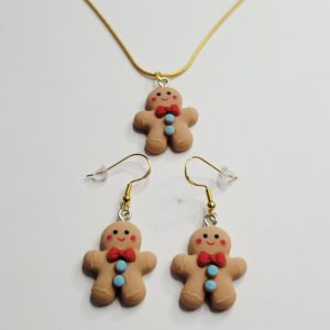 Gingerbread Man Charm Necklace And Earrings Bundle - Choose Style
