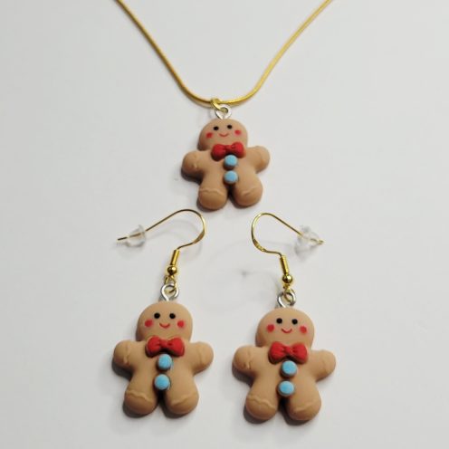 Gingerbread Man Charm Necklace And Earrings Bundle - Choose Style