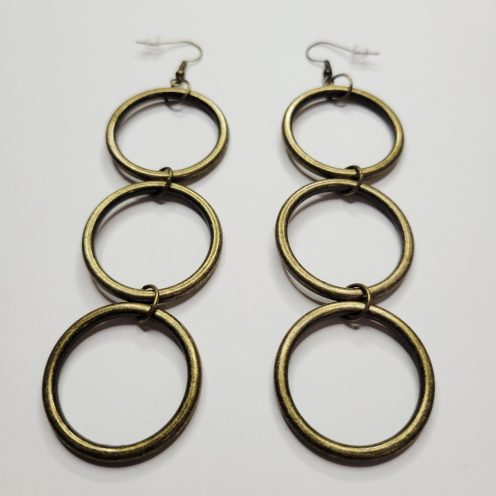 Bronze Triple Hoop Long Earrings