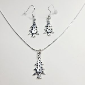 Christmas Star Tree Charm Sterling Silver Necklace And Earrings Bundle