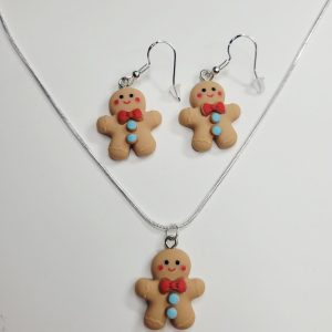 Gingerbread Man Charm Sterling Silver Necklace And Earrings Bundle