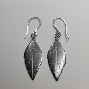 Shimmering Large Silver Leaf Charm French Hook Earrings