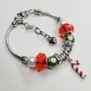 Pandora Style Christmas Candy Cane Charm Bracelet - S/M