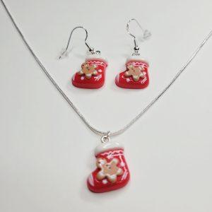 Christmas Stocking Charm Sterling Silver Necklace And Earrings Bundle